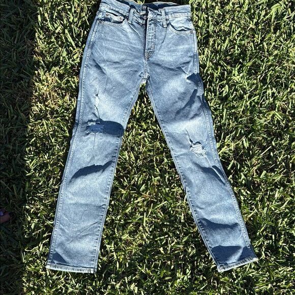 GAP Jeans NEW - Size 26 Slim Strigsht - Dark Denim Distressed - Picture 1 of 5